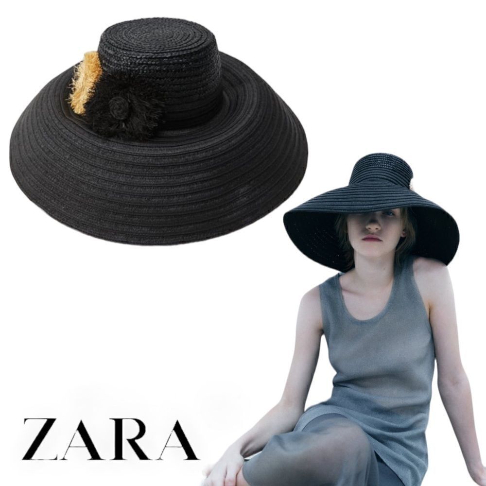ZARA | Black | CONTRAST FLORAL HAT